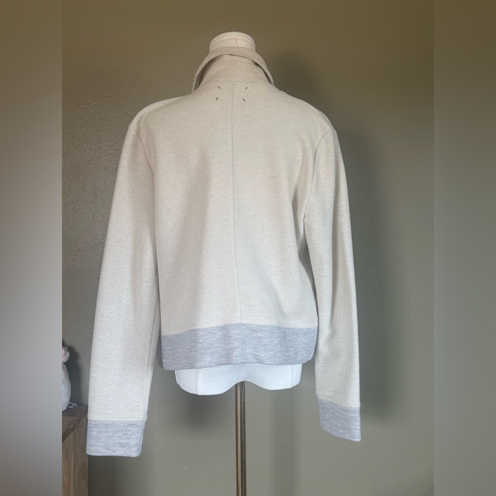 Lou & Grey LOFT Moto Jacket Medium Cream Gray Asymmetrical Zip Knit - Picture 3 of 10